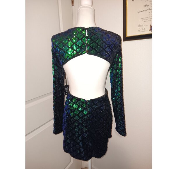 NWT FOREVER 21 Mermaid Sequin Open Back Mini Dress - After Dark Collection - M - Picture 5 of 12